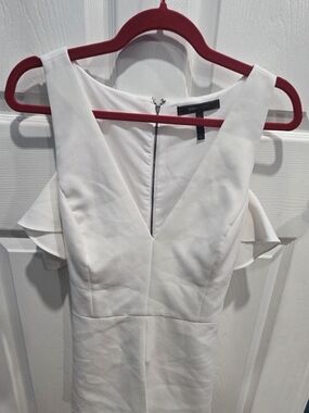 BCBG White Backless V-Neck Dress with Flutter Sleeves
